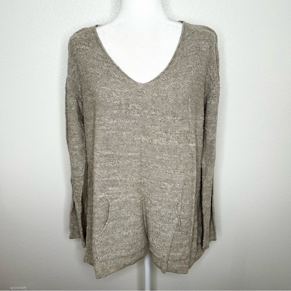 J Jill Pure Jill Womens Tan Open Knit Long Sleeve Tunic Sweater Top Size M EUC